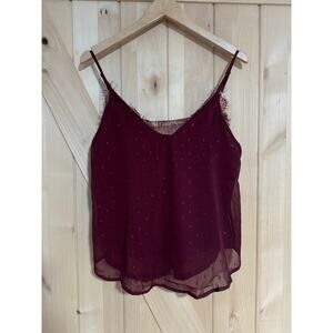 Blu Pepper | NWT Maroon Sparkle Lace Trim Tank Top | Size Small